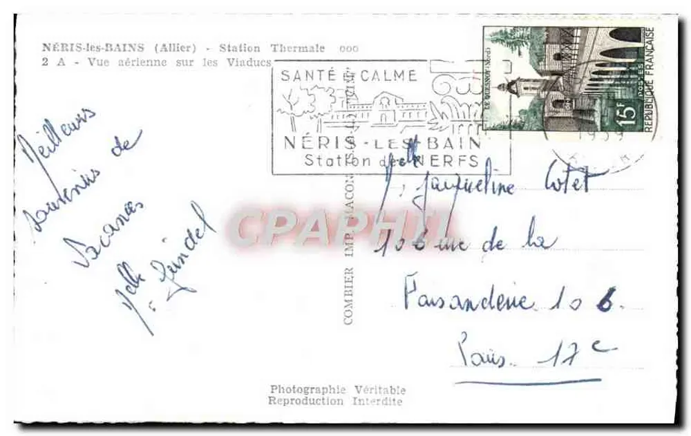 Néris-les-Bains — Luftbild der Viadukte — Originalfotografie - Rückseite