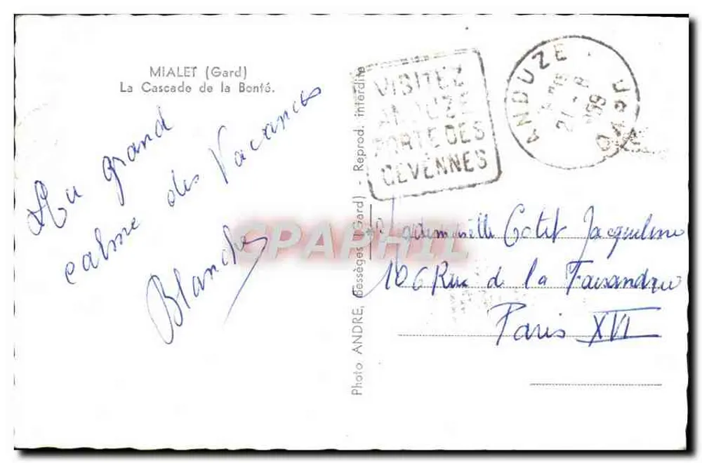 A Cascata da Bondade — Miâlet (Gard) — Foto ANDRE, Messages (Gard) n°106 - Verso