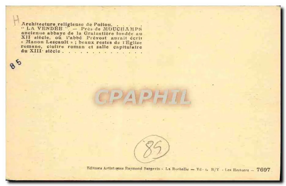 Abtei la Grainetière — Poitou — Verlag Raymond Bergevin - Rückseite