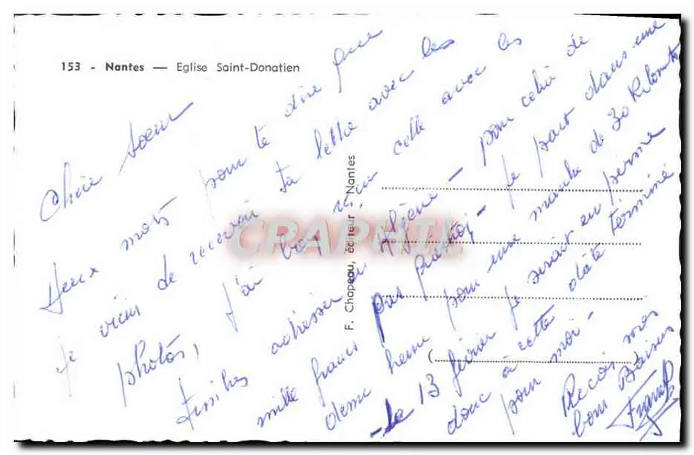 Nantes — Igreja de Saint-Donatien — Editor F. Chapeau, n° 153 - Verso