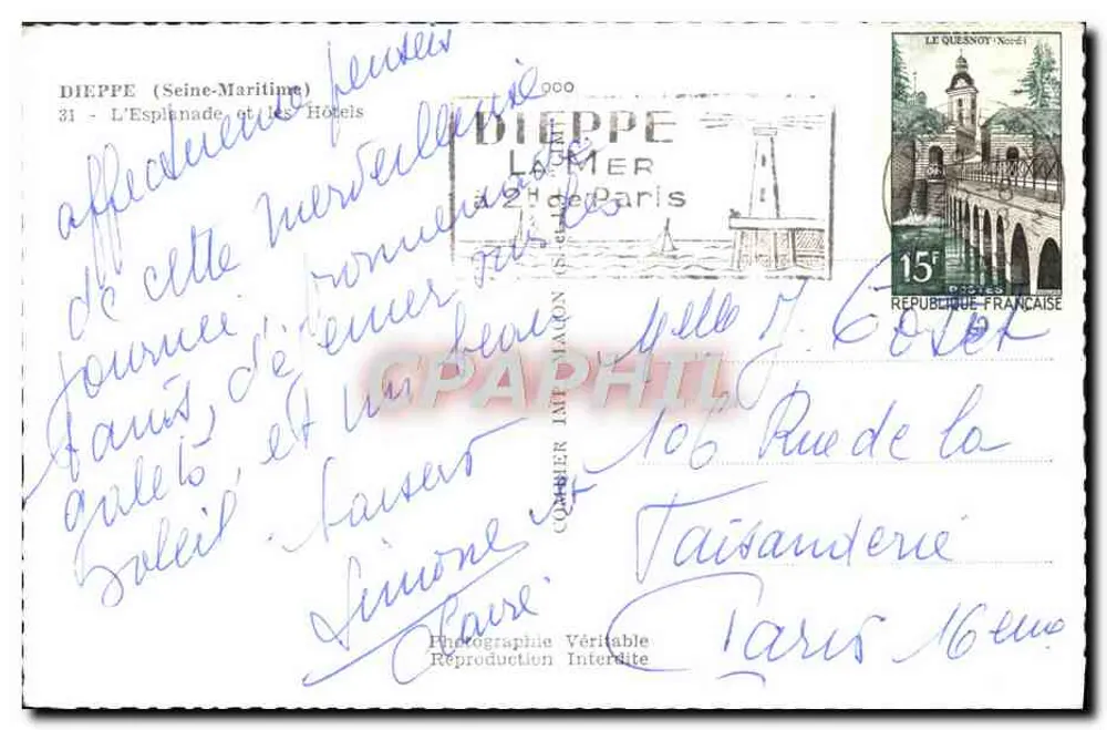 Dieppe - A Esplanada e os Hotéis — Cim - Verso