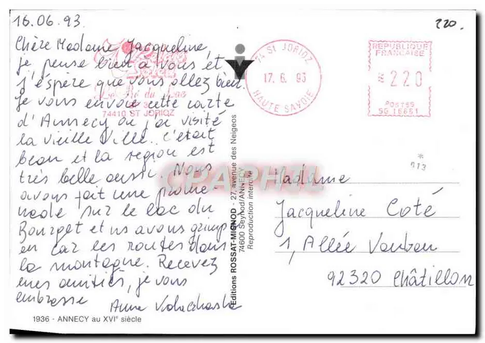 Annecy — Rue Ste-Claire — Café de Crépy - Verso