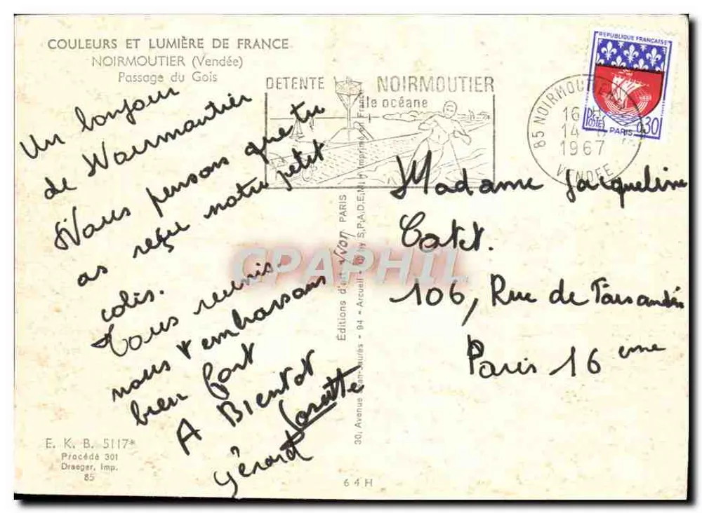 Passage du Gois — Éditeur Draeger, Imp. 30, Avenue des Moulins, 85 Noirmoutier - Verso
