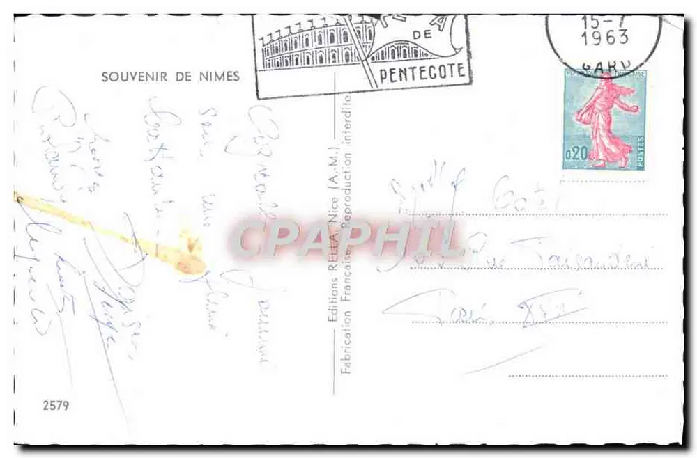Nîmes — Collage de sites historiques — Souvenir de Nîmes, éditeur Rolla - Verso