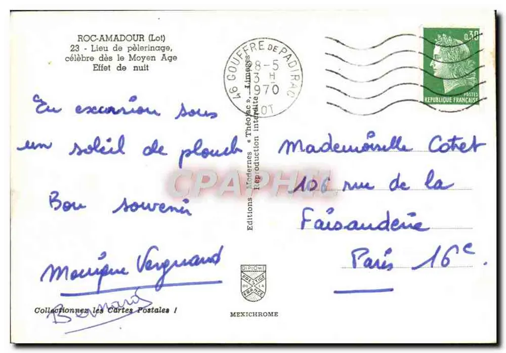 Roc-Amadour — Château médiéval sur falaise — Éditions Modernes "Théodèse", n° 23 - Verso