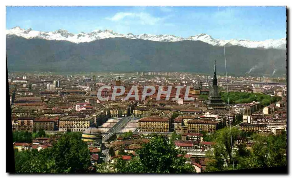 Turin — vue générale avec le Mole Antonelliana et les Alpes enneigées — Ed. SACABELLO, N. 158 - Frente