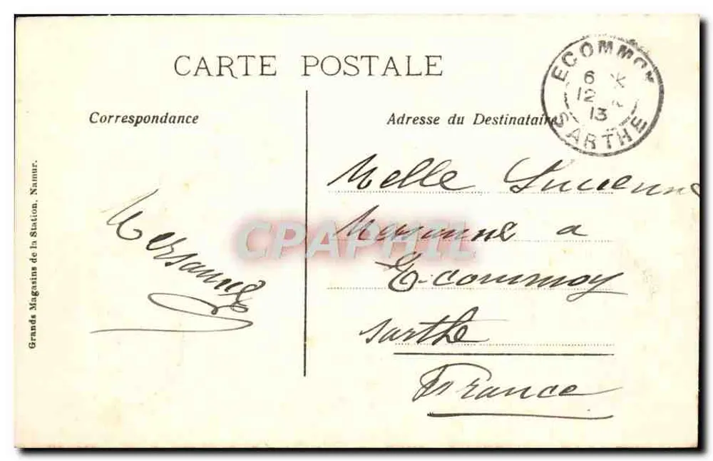 Namur. La Vallée de la Sambre. — Editore : Grande Magasins de la Station, Namur. - Verso