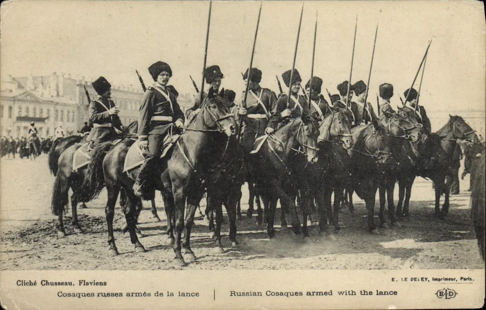Waffenträger russische Kosaken — ParadenSzene — Verlag E. LE DELEY, Paris - Vorderseite