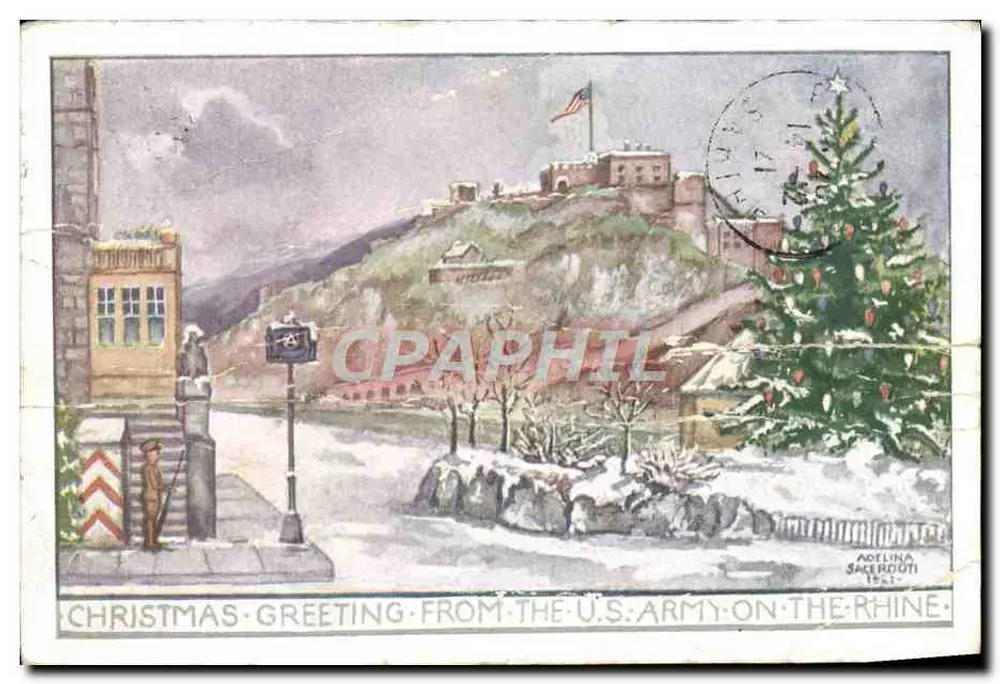 Weihnachtsgruß vom US-Army am Rhein — Adelina Sackroom 1917 - Vorderseite