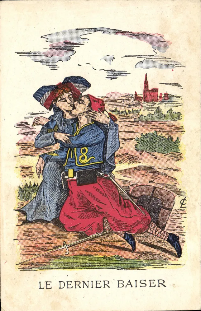 Le Dernier Baiser — scène de soldats en uniforme bleu et rouge, éditeur L.G. - PARIS - Frente
