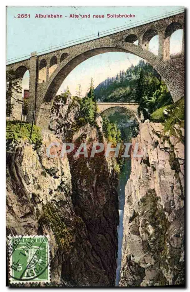 Albula-Bahn - Vecchia e nuova Sollisbrücke — Edizione Photoglob, Zurigo, n° 2651 - Recto