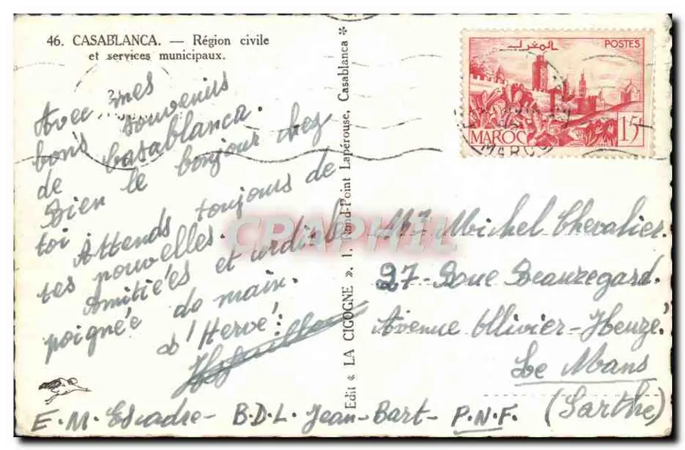 Casablanca — Zivile Zone und kommunale Dienstleistungen — Verlag: La Cigogne, Casablanca - Rückseite