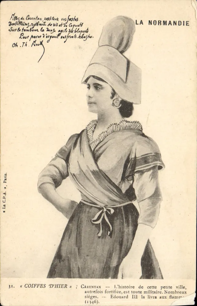 Carentan — Coiffes d'hier — éditeur La C.P.A. à Paris, n°31 - Frente
