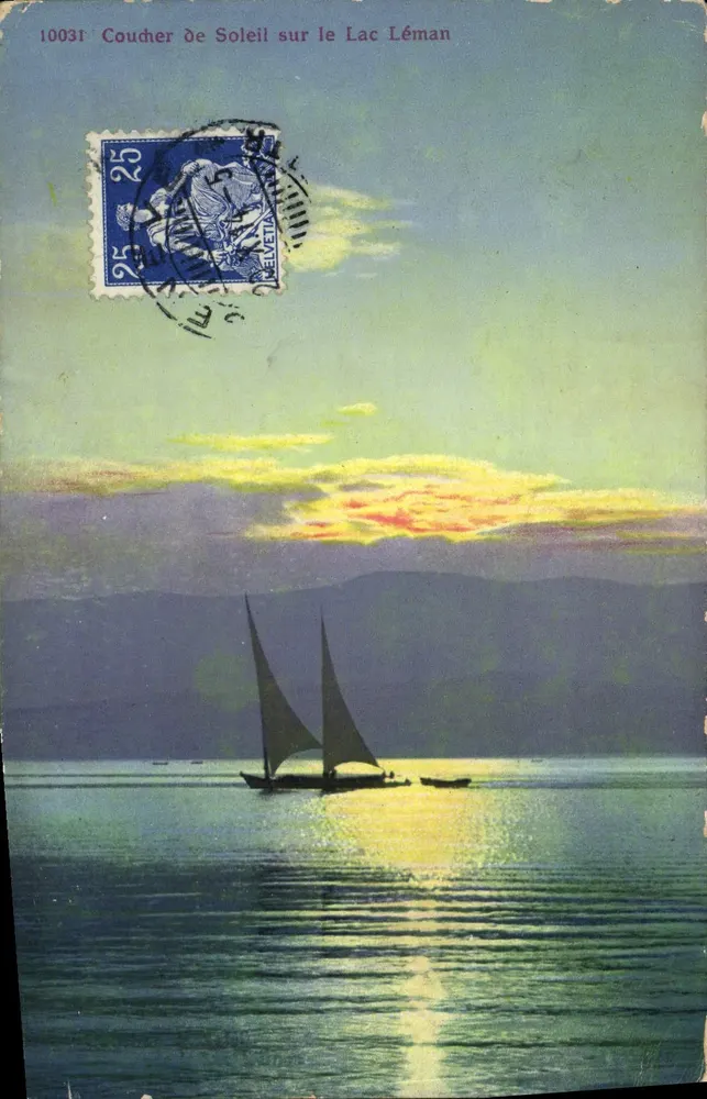 Pôr do Sol no Lago Léman — Edição Art. Perrochel & David, n°10031 - Frente