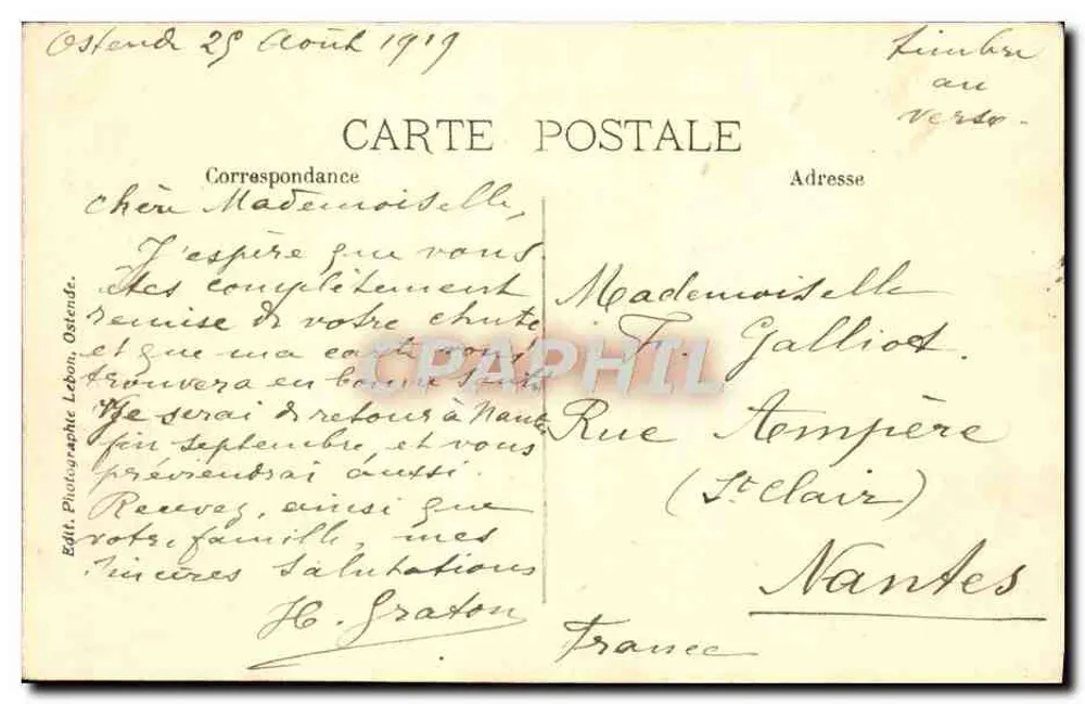 Ostende. A Digue Centrale — vista da promenade com os edifícios 'Majestic' e 'L'Empire' — editor Fotógrafo Lebon - Verso