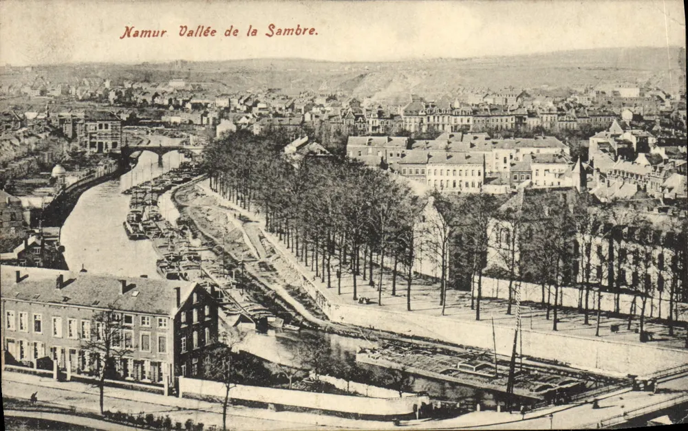 Namur - Vale da Sambre — vista panorâmica com canal e ponte — editor não identificado - Frente