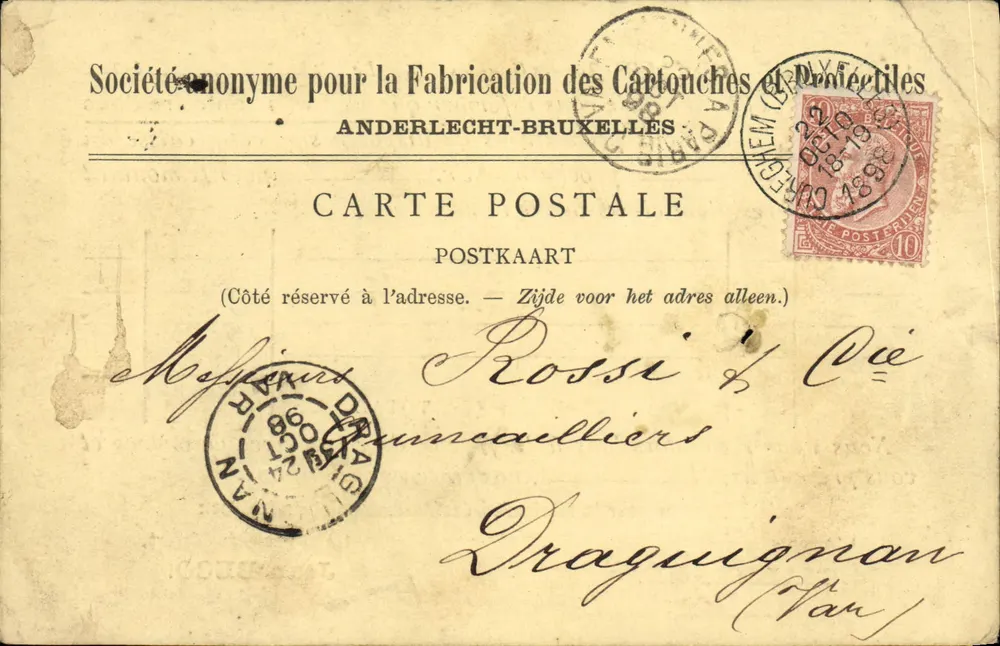 Anderlecht-Brüssel — Handelsrechnung — Société Anonyme pour la Fabrication des Cartouches et Projectiles, Nr. 1110 - Vorderseite