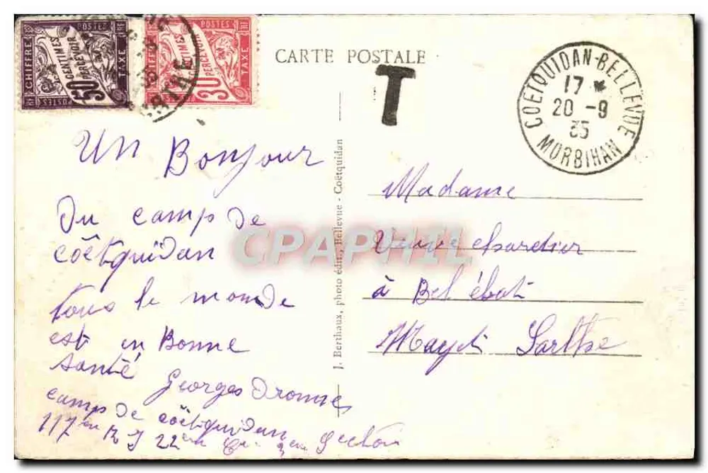 Camp de Coëtquidan — Moulin d'Avaugours — J. Bertiaux, foto edit. - Verso