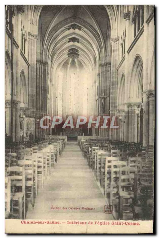 Chalon-sur-Saône — Interior da Igreja de São Cosme — Edição das Galerias Modernas - Frente