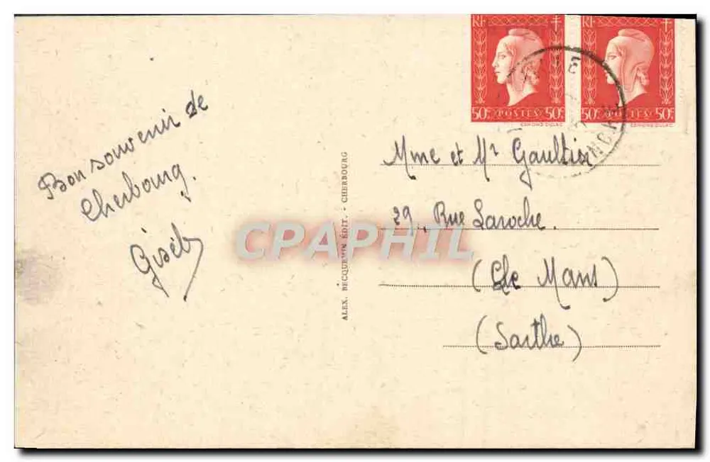 Cherbourg - A Praia com maré baixa — ALEX. RÉCQUETON EDITOR - N° 54 A - Verso