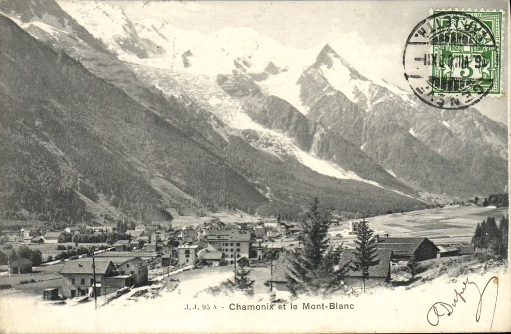 Chamonix e o Mont-Blanc — J.J. 95 A — editor Julien Frères, Genebra - Frente