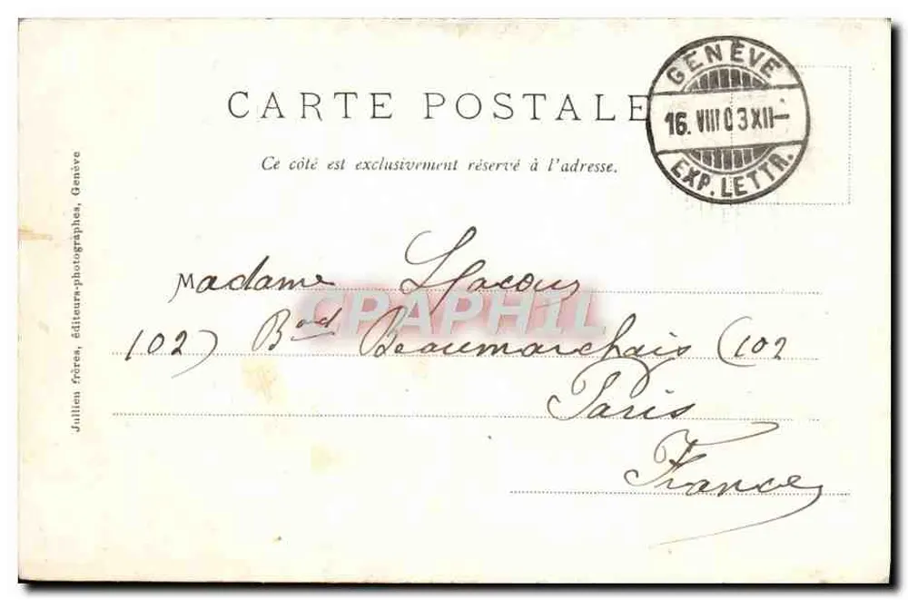 Chamonix - Sérac am Bossons-Gletscher — J.J. 2231 A — Julien frères, Genf - Rückseite