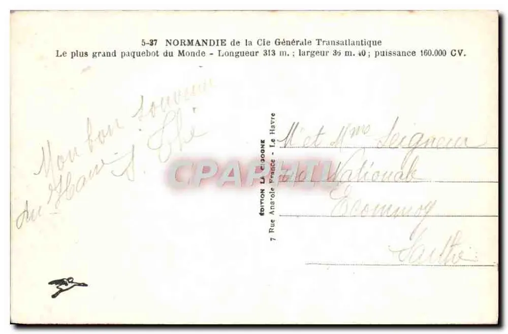 Das Schiff Normandie — Cie Générale Transatlantique — Edition La Gzoone - Rückseite