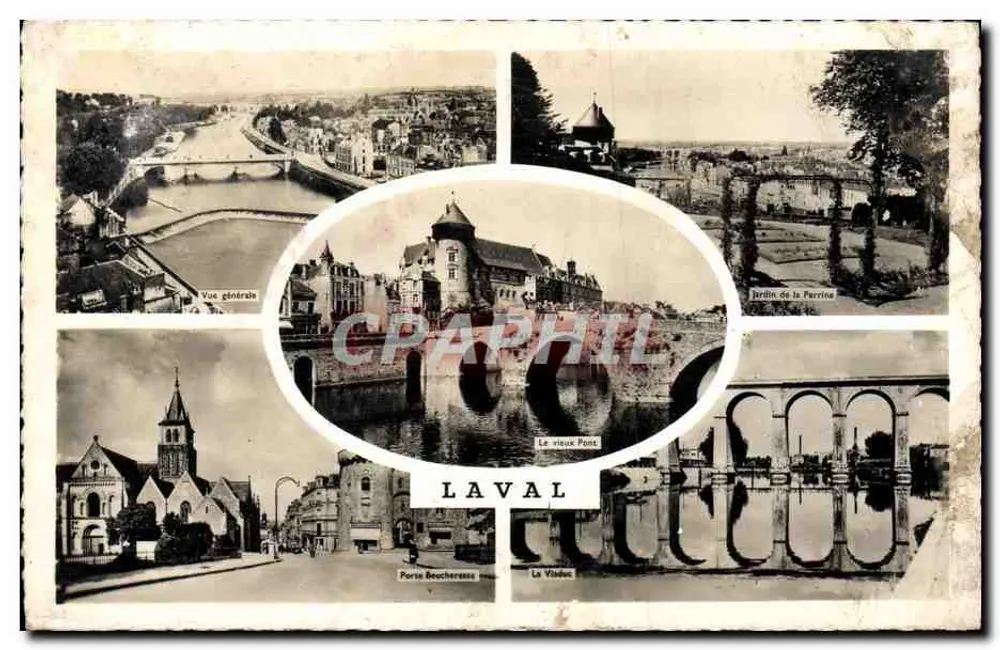 Laval — Allgemeiner Blick, der alte Brücke, Garten der Perrina, Tore Beucheresse, La Vinaise — Verlag Artaud Frères, Nantes - Vorderseite