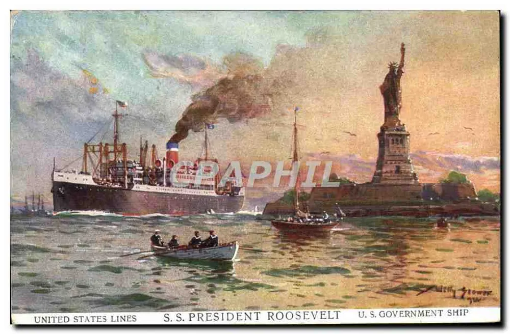 Statue der Freiheit — S.S. President Roosevelt — United States Lines - Vorderseite