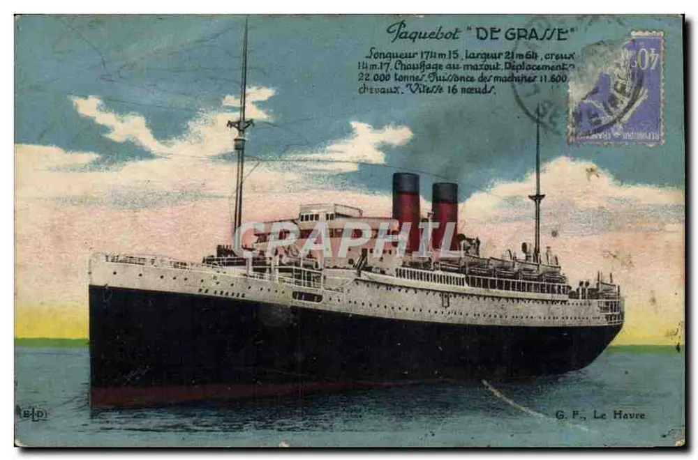paquebote "DE GRAVE" — características técnicas — G. F., Le Havre - Frente
