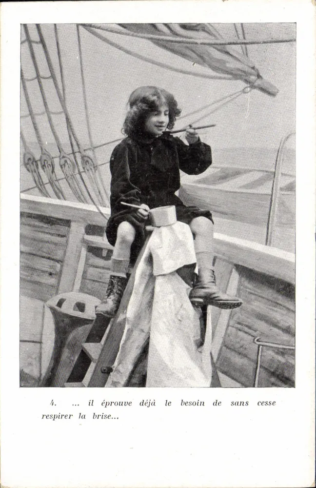Kind auf einem Segelschiff — gedruckter Text - Vorderseite