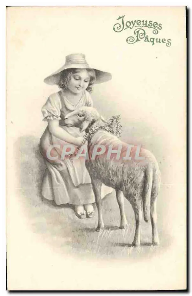 Mädchen und Schaf — Frohe Ostern — Verleger Wien, Serie 48 - Vorderseite