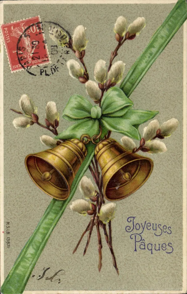 Blütenstrauß aus Weiden und Glocken — Frohe Ostern — Verleger M.S.L.B. n°13871 - Vorderseite