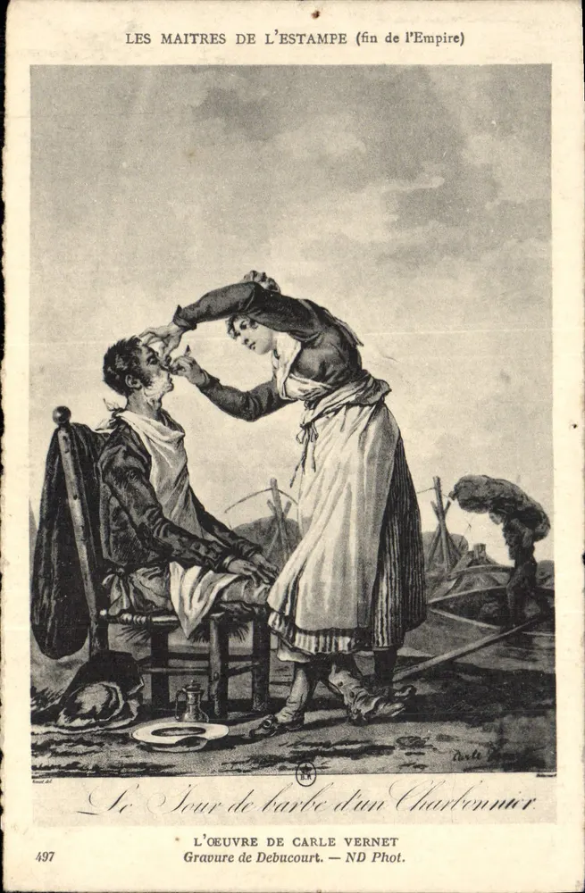 Beard Sitting eines Kohlenbergarbeiters — Das Werk von Carle Vernet — Kupferstich von Debucourt — ND Phot. — Nr. 497 - Vorderseite