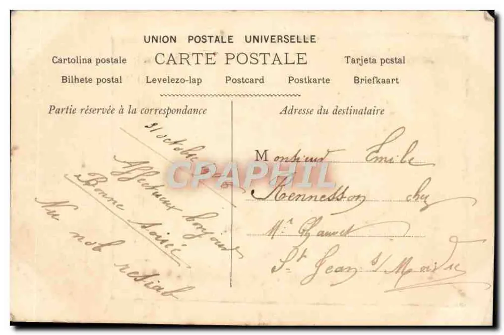 Paar im Freien — gedruckter und handschriftlicher Text — Verleger nicht sichtbar - Rückseite