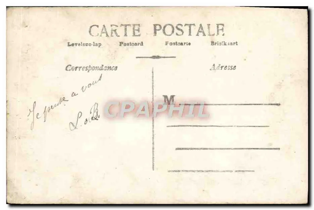 Frau in blühender Kleidung mit Blumenstrauß — Cucuillies pour vous — von Paris, n° 446 - Rückseite