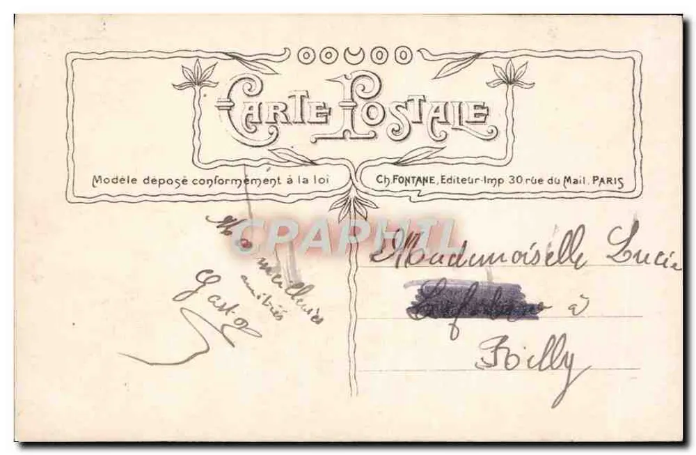 Kuss der Liebe — Ch. Fontaine, 30 rue du Mail, Paris - Rückseite