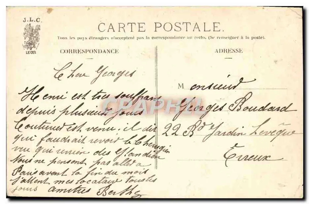 Scène d'amour — couple sur un balcon décoré — éditeur J.L.C. n° 3017 - Rückseite