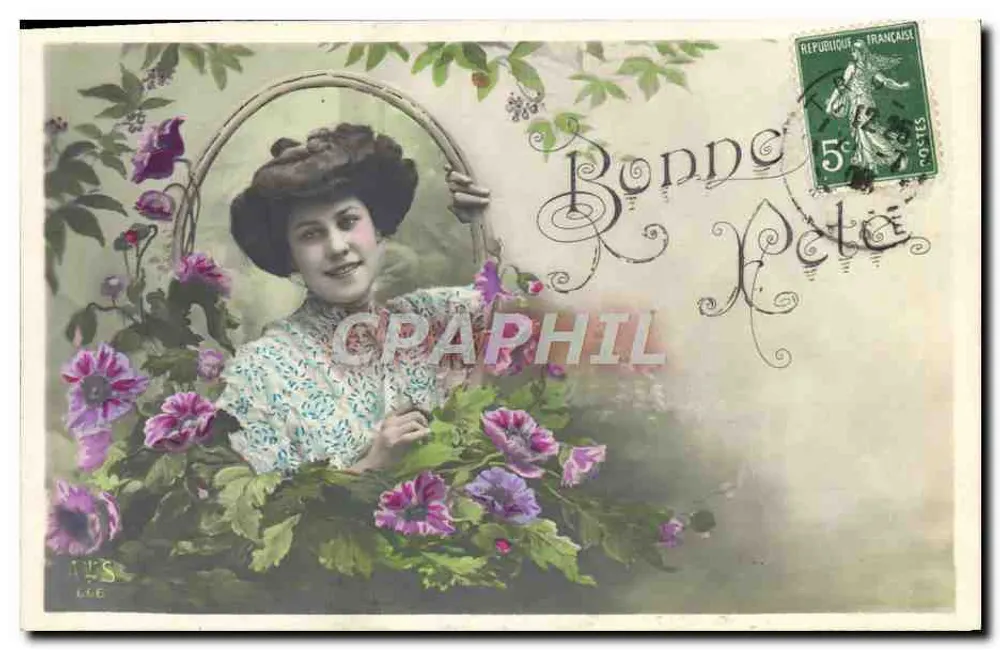 Junge Frau in einem Blumenkorb — Frohe Neujahr — Verlag L.L.6 - Vorderseite