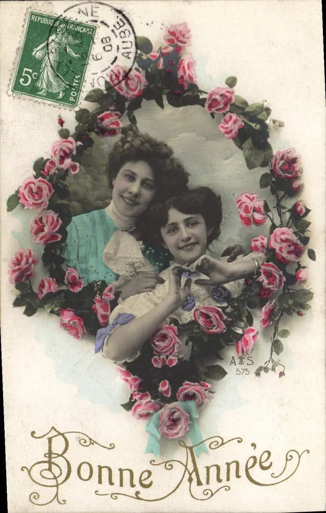 Zwei junge Frauen — rosa Dekor — Verleger A&S Nr. 575 - Vorderseite