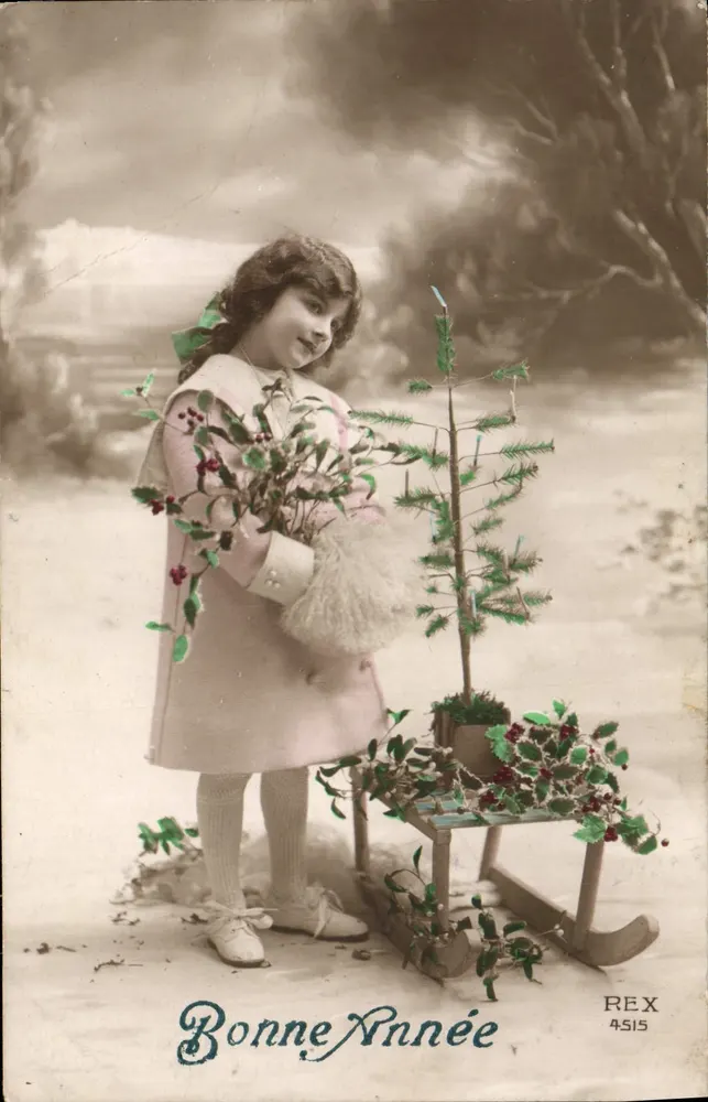 Mädchen mit Weihnachtsbaum — Winterlandschaft — REX 4515 - Vorderseite