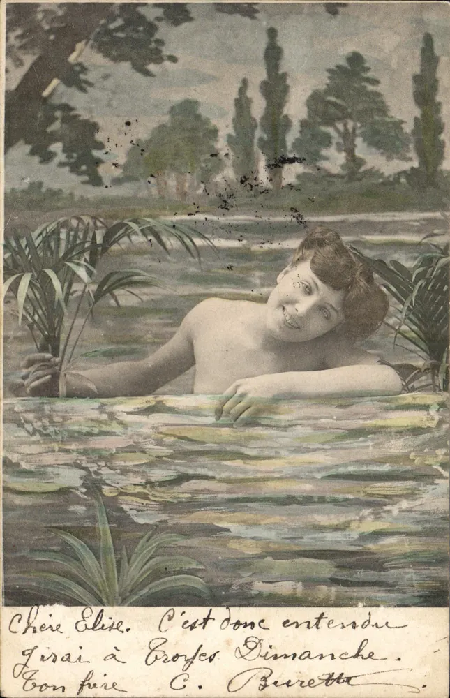 Junge Frau im Wasser — Bade-Szene — Verlag nicht sichtbar - Vorderseite