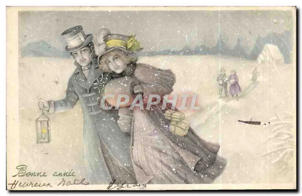 Schneeflockenpaar — Frohe Weihnachten — V. K., Wien 5131 - Vorderseite