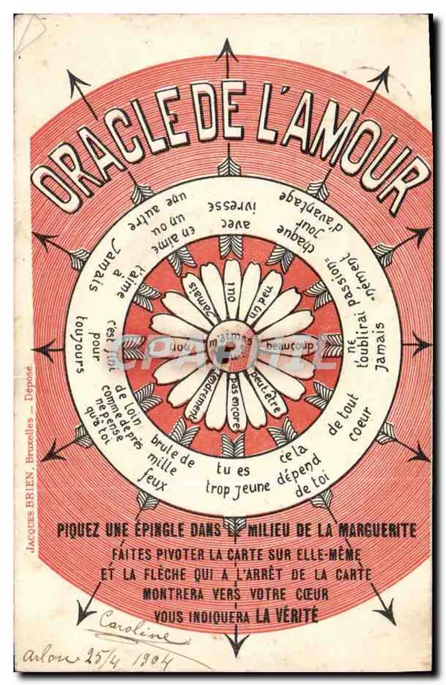 Orakel der Liebe — Spiel der Weissagung — Jacques Briën, Brüssel, Einlage - Vorderseite