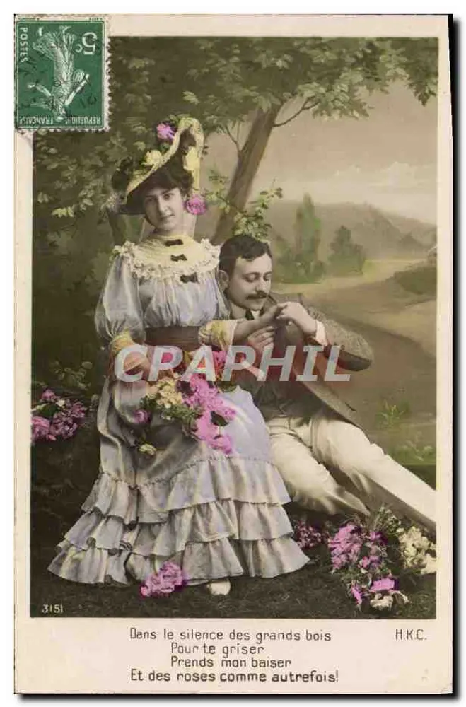 Couple dans les bois — poème romantique — H.K.C. n°3151 - Recto