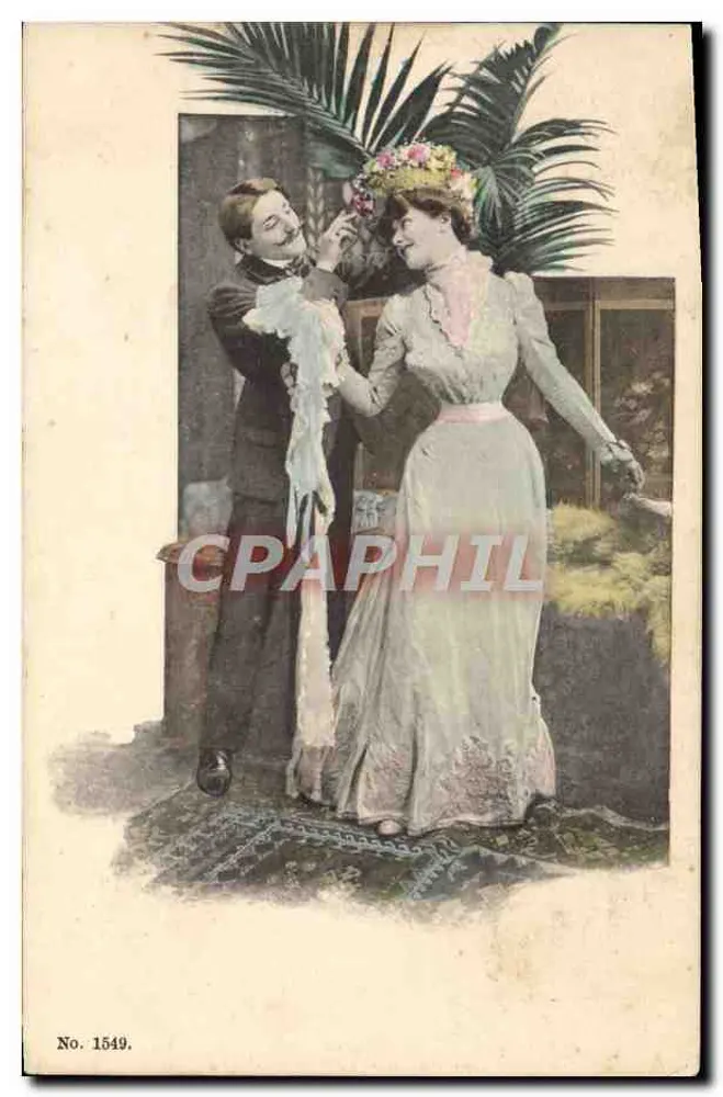 Un homme coiffant une femme de fleurs — scène de courtoisie — n° 1549 - Recto