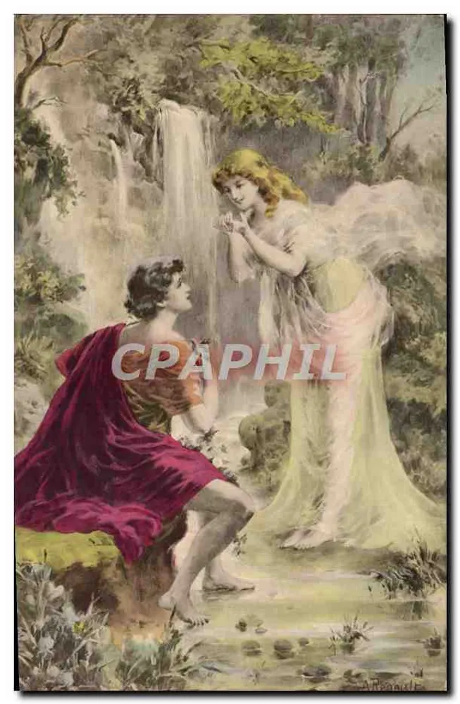 Amour au bord d'une cascade — illustration de Auguste — Luxographie Série N° 69 - Recto