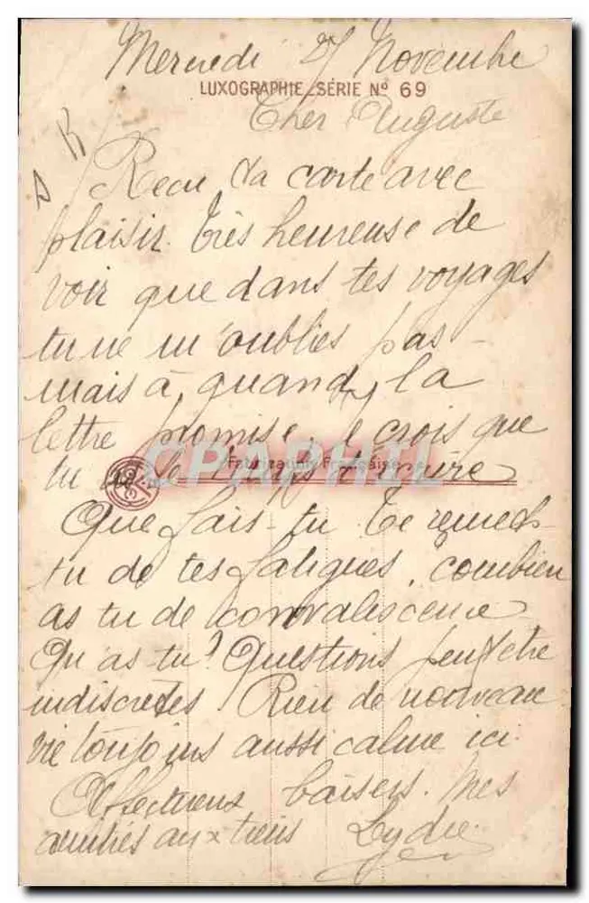 Amour au bord d'une cascade — illustration de Auguste — Luxographie Série N° 69 - Verso