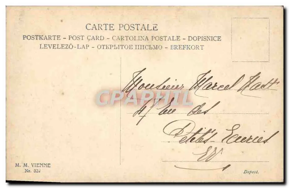 Jeune femme avec couronne de fleurs — M. M. Vienne, n° 322 - Verso