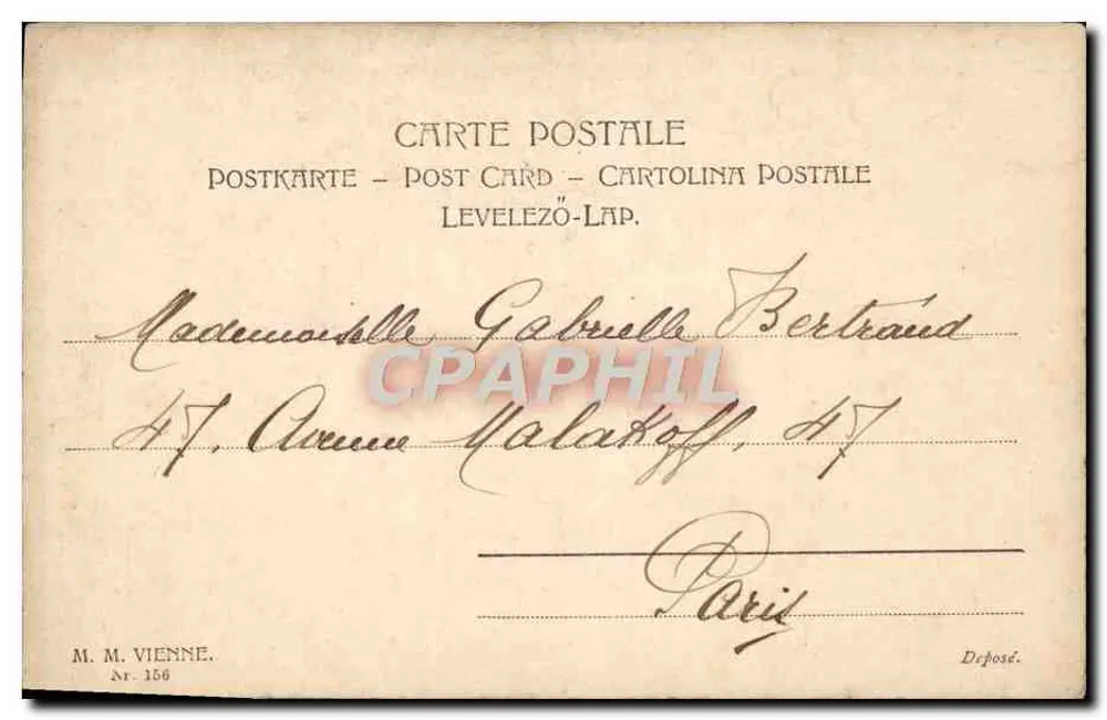 Femme et enfant avec gui — Noël — M. M. Vienne, n° 156 - Verso